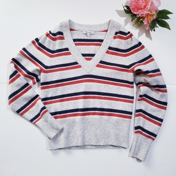 MADEWELL Striped Westgate V-Neck Sweater S - Picture 6 of 12